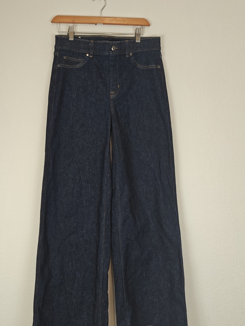 SPANX Wide Leg Raw Indigo Jeans Women’s Medium Stretch Sculpt High Rise Denim - Picture 8 of 15